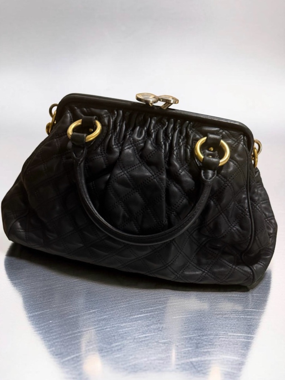 Rare Marc Jacobs Stam Bag Vintage Quilted Leather Kiss Lock - Black